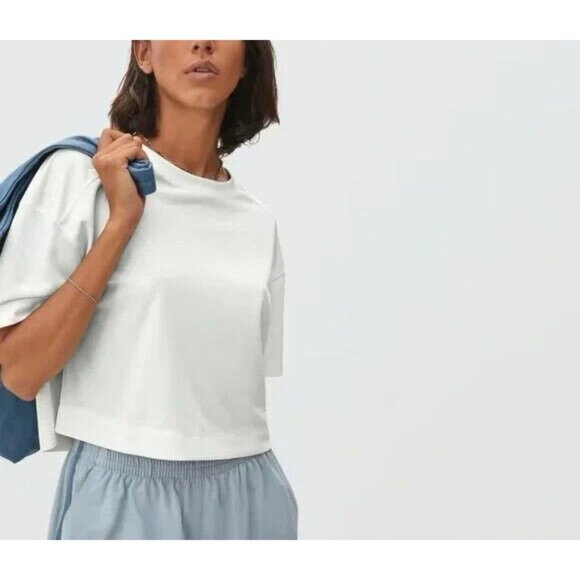 Everlane The Perform Tee Cropped Mesh Boxy Short Sleeve White L - Picture 1 of 7